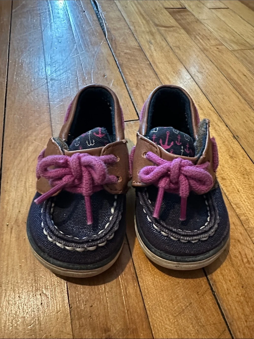 Kids Navy and Pink Sperry Boat Shoes